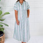 Kayla Green Floral Stripes Midi Dress THML