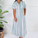 Kayla Green Floral Stripes Midi Dress THML