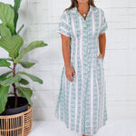 Kayla Green Floral Stripes Midi Dress THML