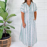 Kayla Green Floral Stripes Midi Dress THML