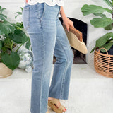 Kelsey Motivation Mid Rise Raw Hem Ankle Flare Jean KUT