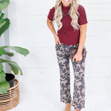 Kelsey Taupe Spotted High Rise Raw Hem Ankle Flare Jean Kut
