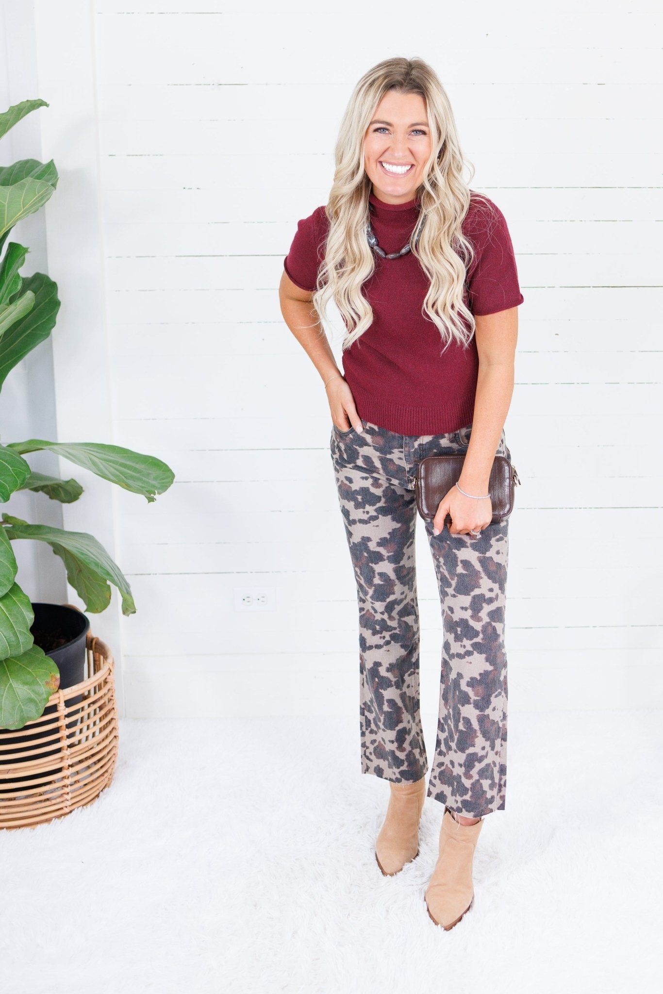 Kelsey Taupe Spotted High Rise Raw Hem Ankle Flare Jean Kut