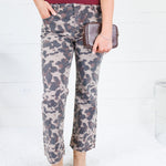 Kelsey Taupe Spotted High Rise Raw Hem Ankle Flare Jean Kut