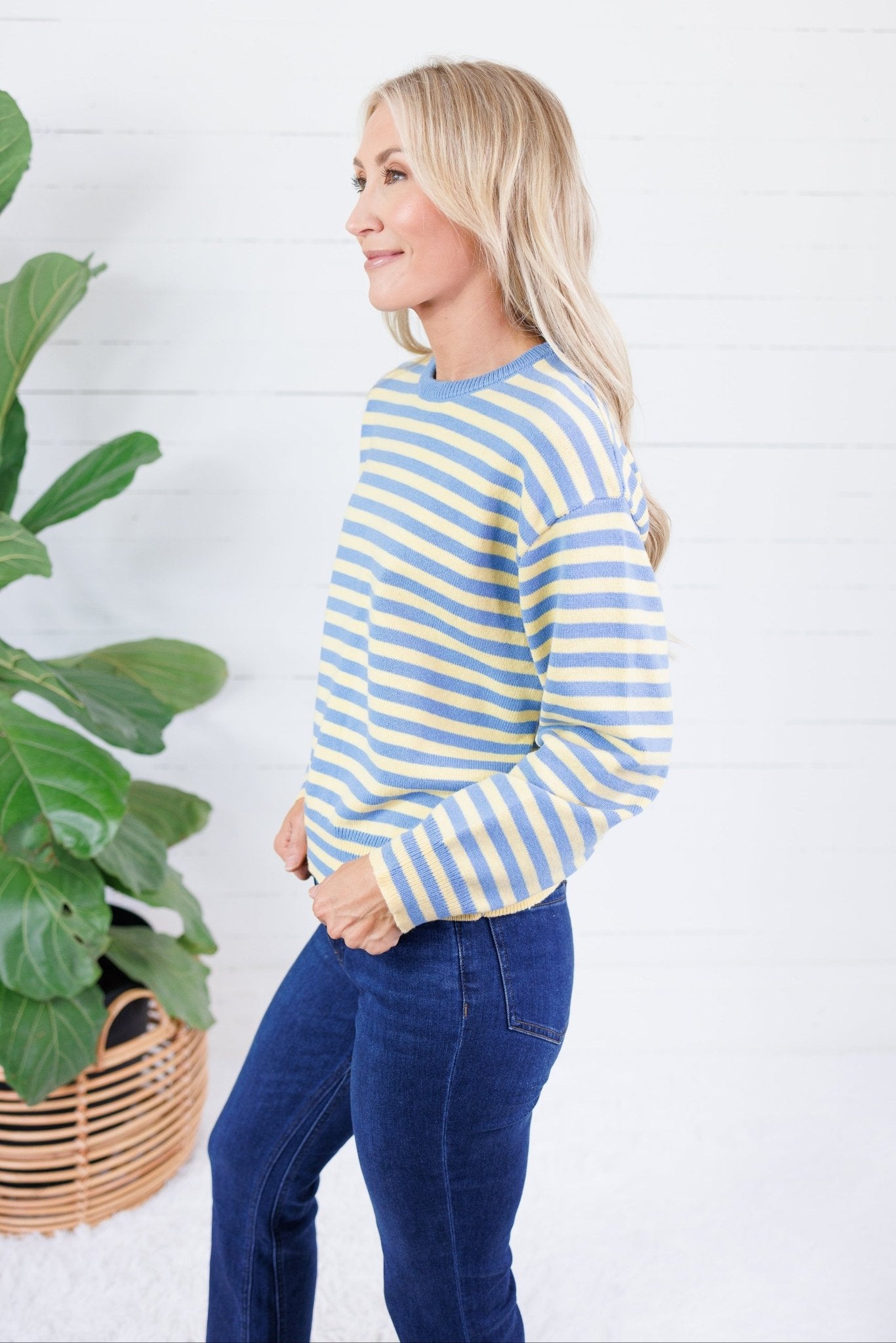 Kinsley Blue + Yellow Stripe Sweater All Row