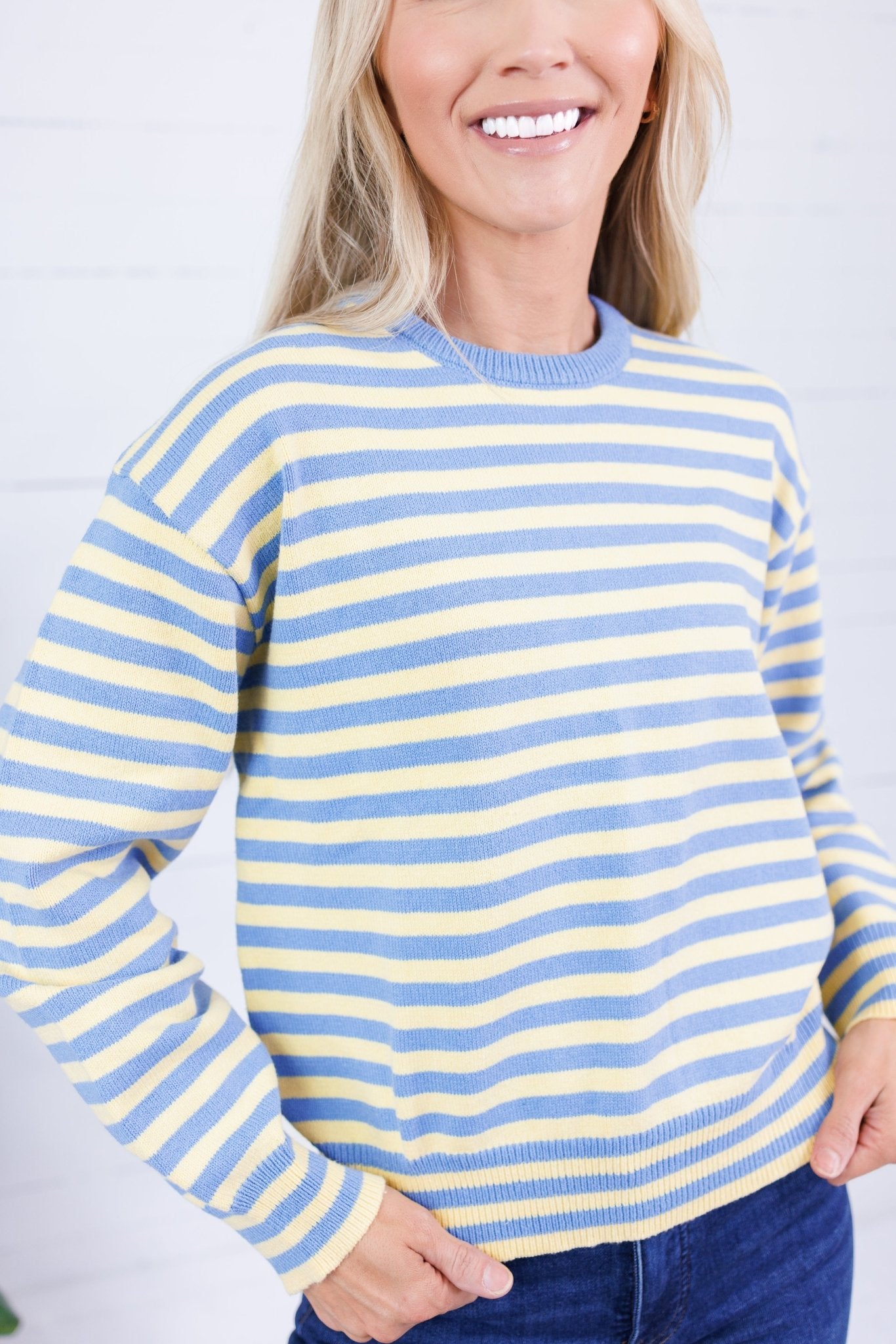 Kinsley Blue + Yellow Stripe Sweater All Row