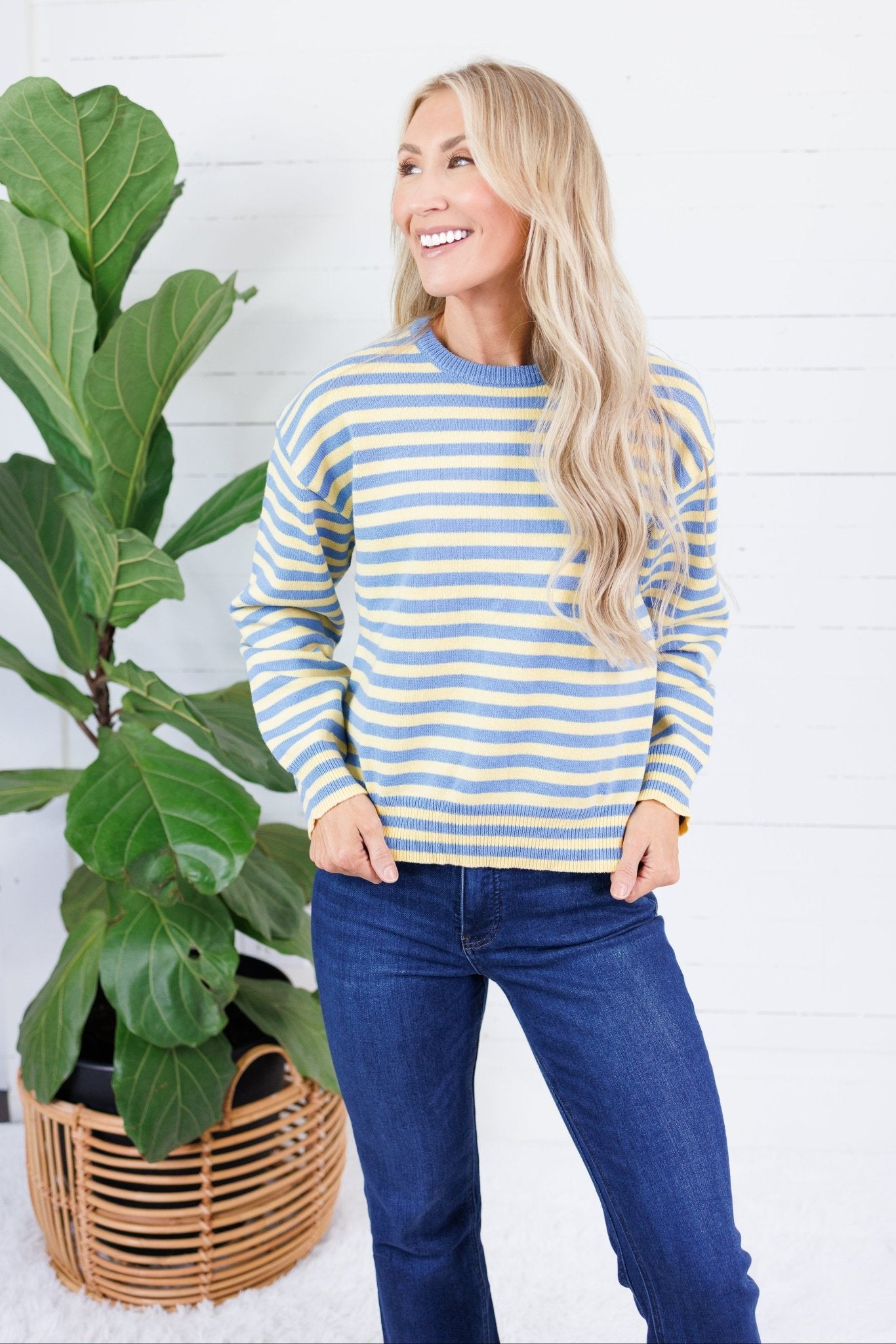 Kinsley Blue + Yellow Stripe Sweater All Row