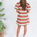 Knight Olive + Rust Striped Mini Dress Entro