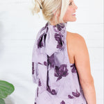 Kohl Grape Floral Halter Neck Bubble Hem Top Glam