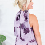Kohl Grape Floral Halter Neck Bubble Hem Top Glam