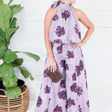 Kohl Grape Floral Halter Neck Bubble Hem Top Glam