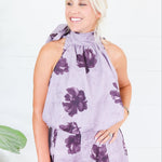 Kohl Grape Floral Halter Neck Bubble Hem Top Glam