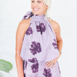 Kohl Grape Floral Halter Neck Bubble Hem Top Glam