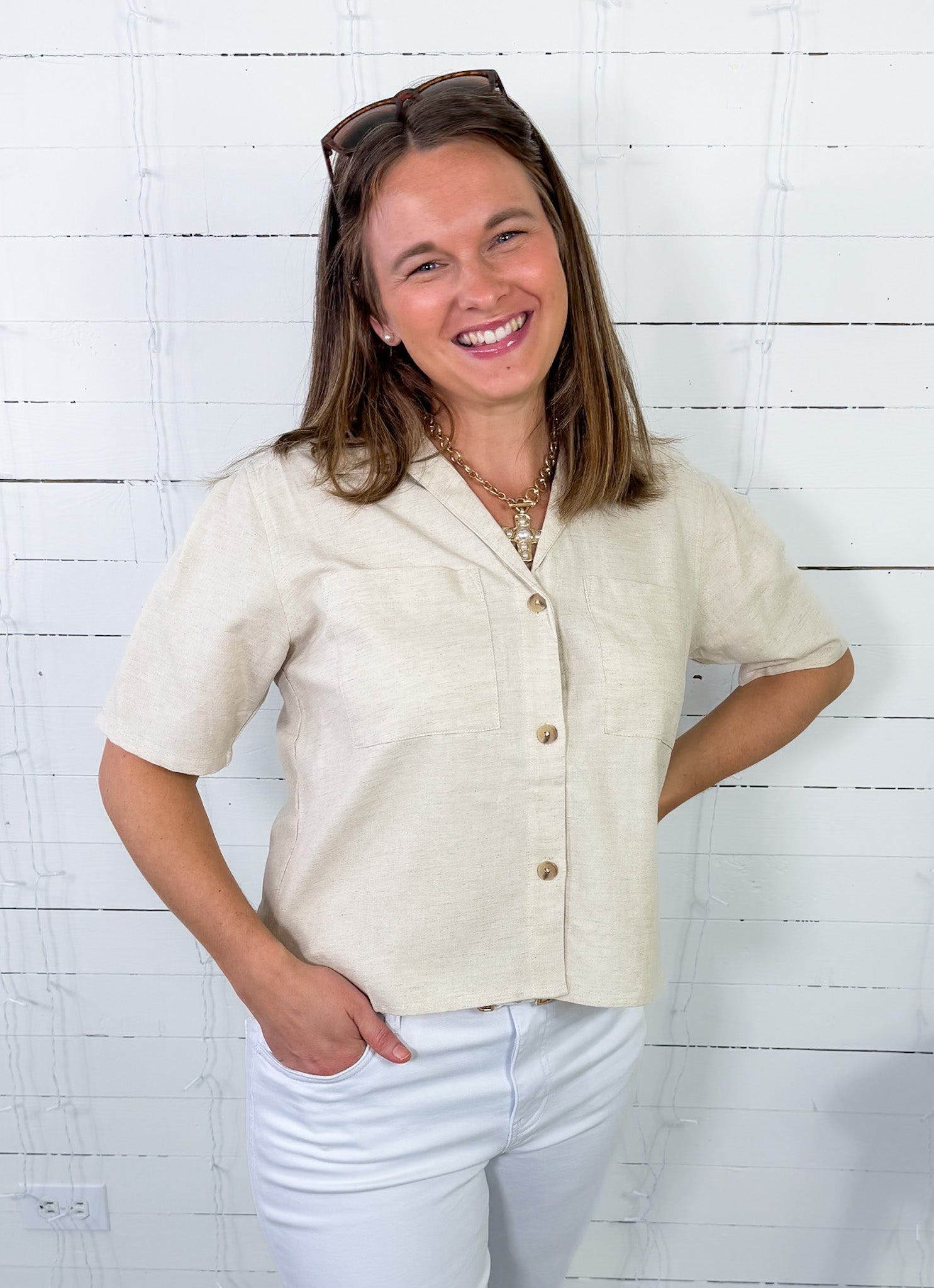 Lana Oatmeal Linen Top