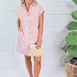 Larson Rosy Pink + Ecru Stripe Shirt Dress