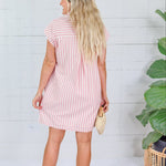Larson Rosy Pink + Ecru Stripe Shirt Dress