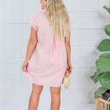 Larson Rosy Pink + Ecru Stripe Shirt Dress