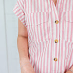 Larson Rosy Pink + Ecru Stripe Shirt Dress