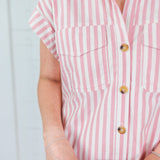 Larson Rosy Pink + Ecru Stripe Shirt Dress