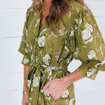 Laura Golden Olive Floral Midi Dress Pinch