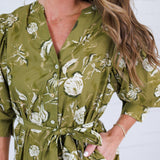 Laura Golden Olive Floral Midi Dress Pinch