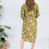 Laura Golden Olive Floral Midi Dress Pinch
