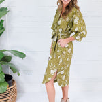 Laura Golden Olive Floral Midi Dress Pinch