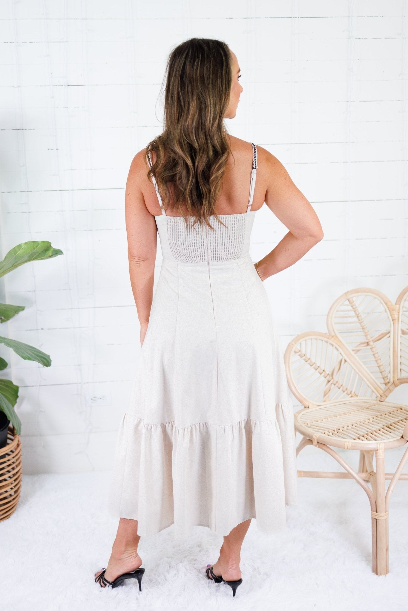 Lauren Latte Linen Midi Dress
