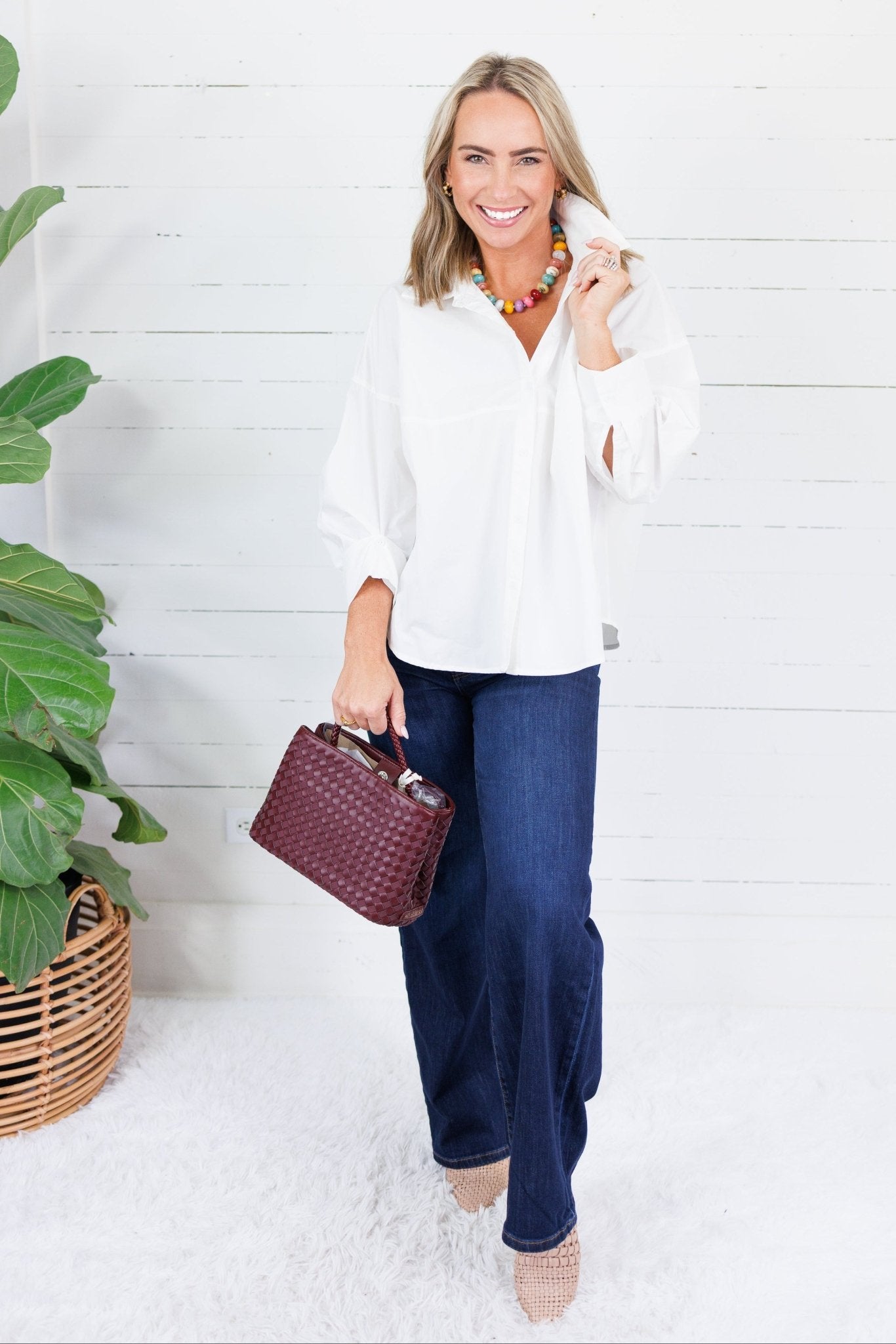 Lauren White Button Top Brad & Rena