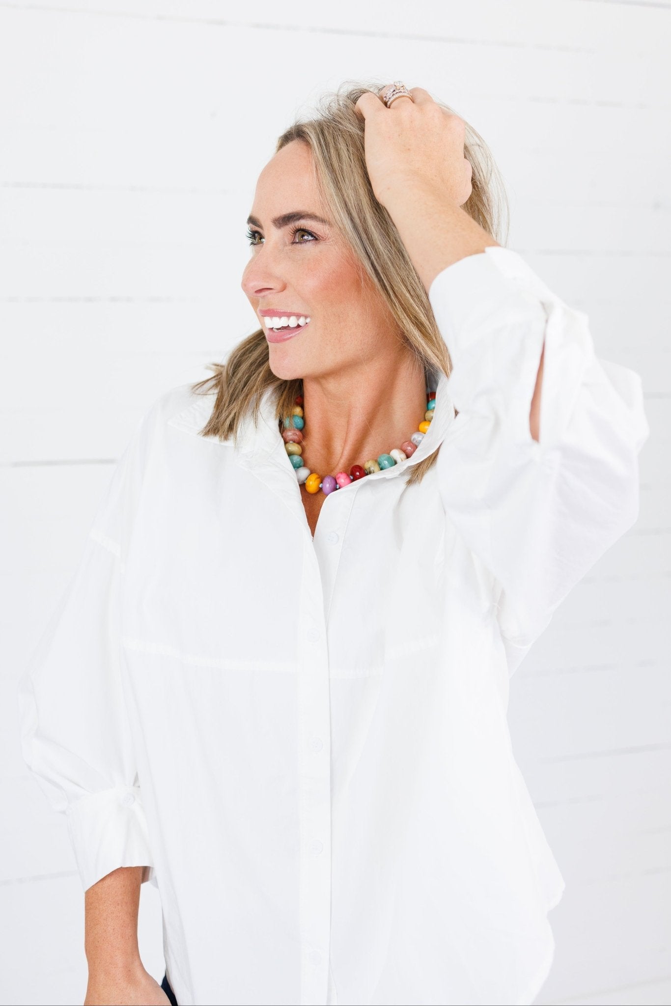 Lauren White Button Top Brad & Rena