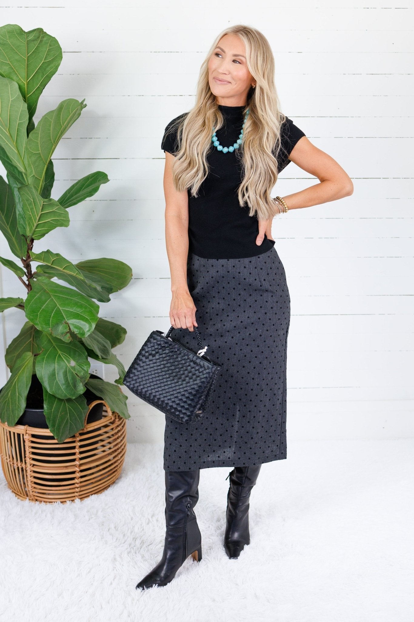 Leigh Charcoal Dottie Pencil Skirt Compania Fantastica