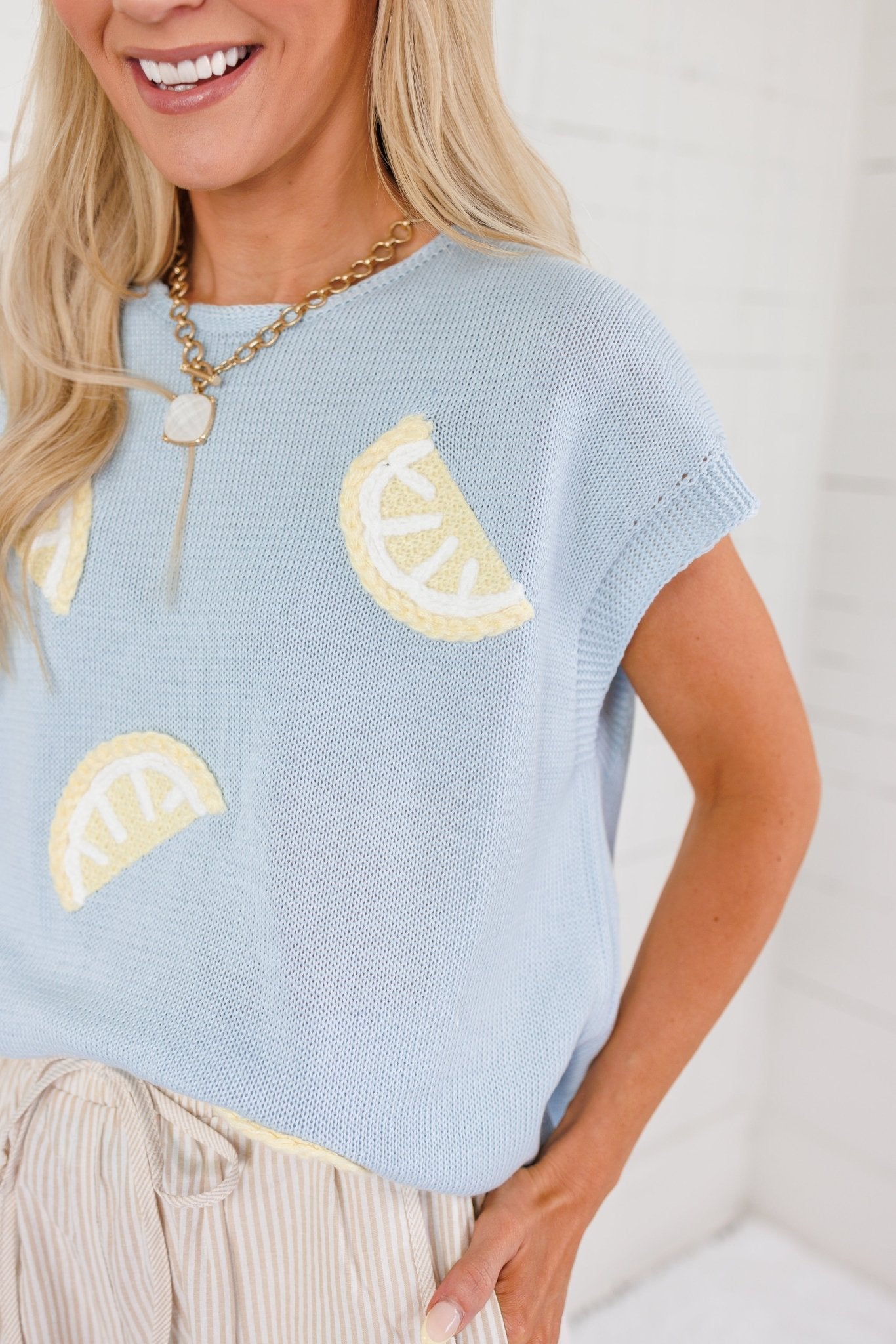 Lemon Patch Baby Blue Sleeveless Sweater Sunday Edition