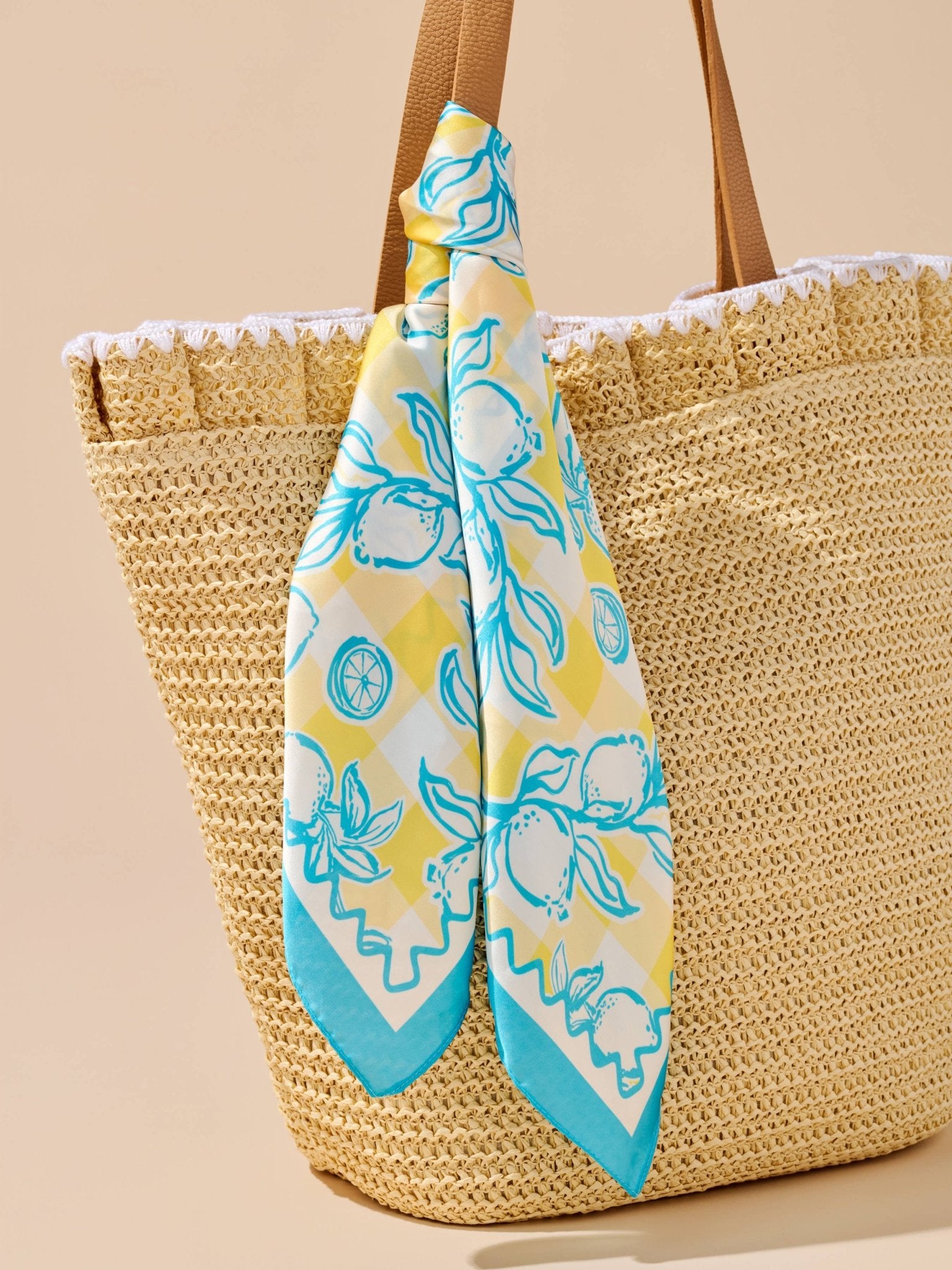 Lemons in Yellow + Turquoise Silky Scarf - A3 Accessories - miscellanous - Clover + Bee