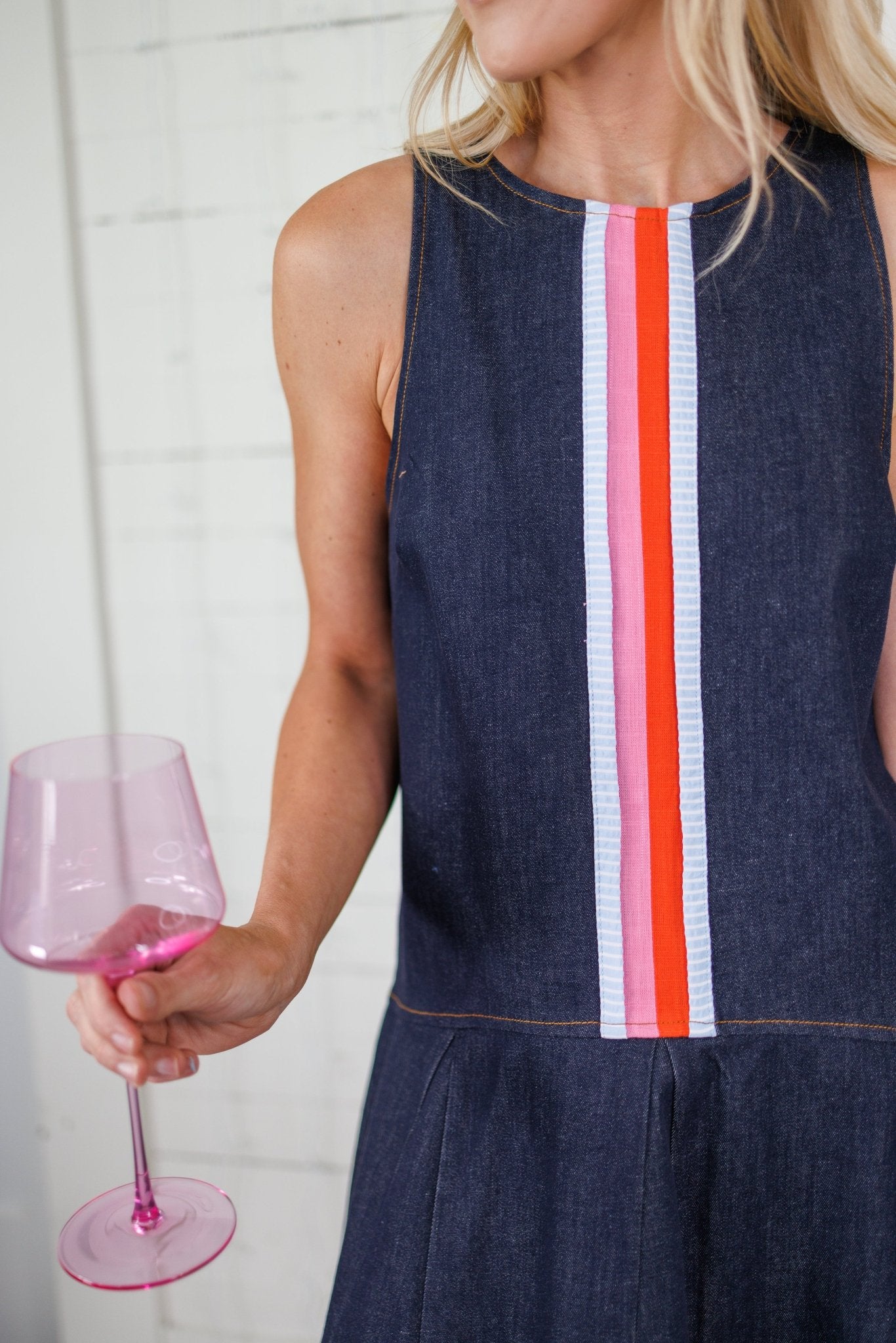 Lena Denim Front Stripe Mini Dress THML