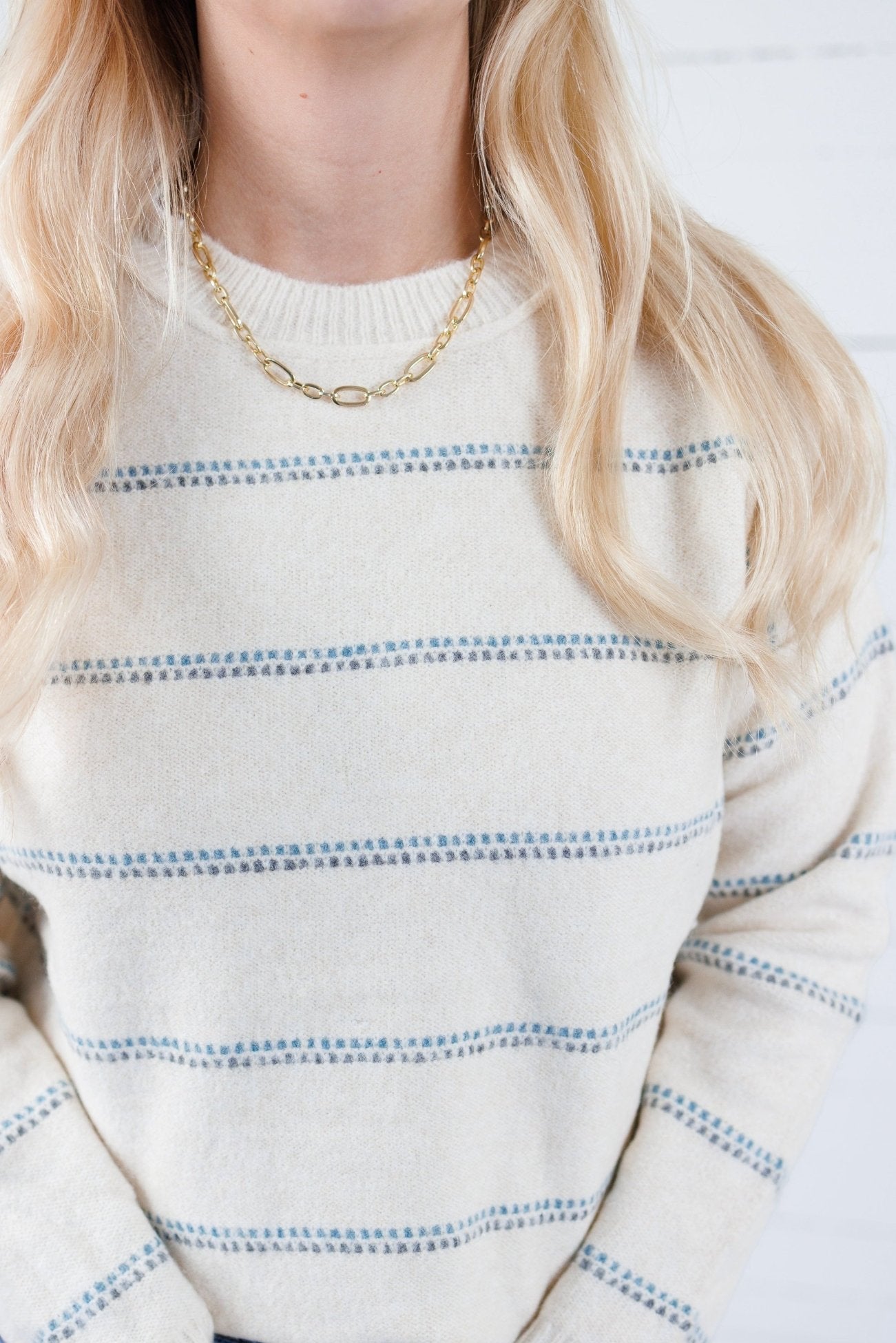 Leo Oatmeal + Baby Blue Striped Sweater Staccato