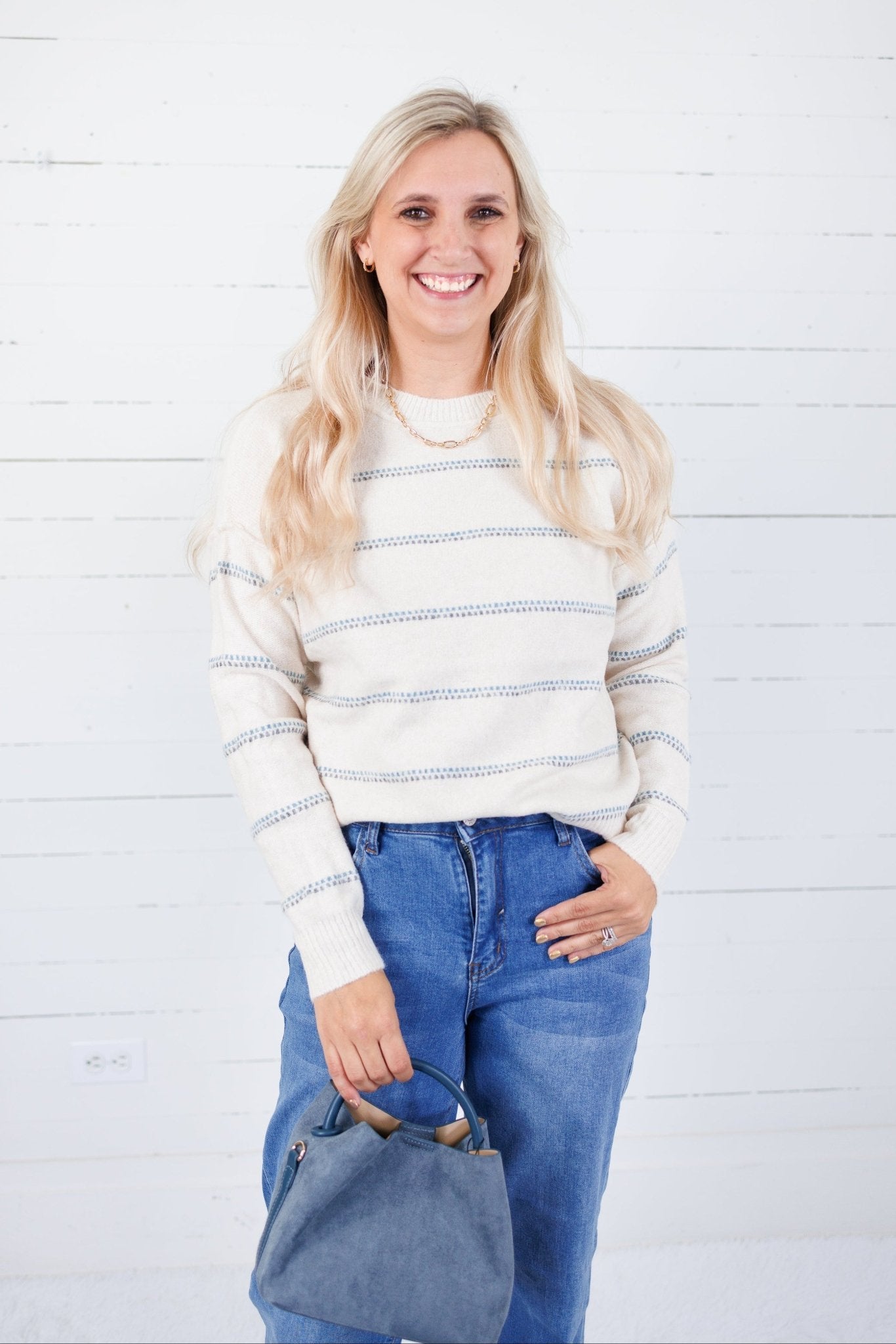 Leo Oatmeal + Baby Blue Striped Sweater Staccato