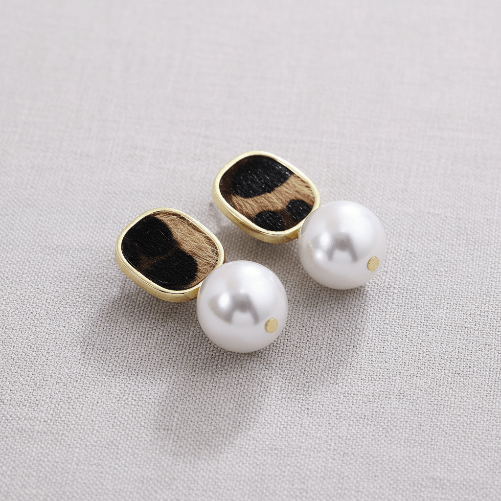 Leopard + Pearl Bow Earrings - A3 Accessories - Jewelry - Earrings - Clover + Bee