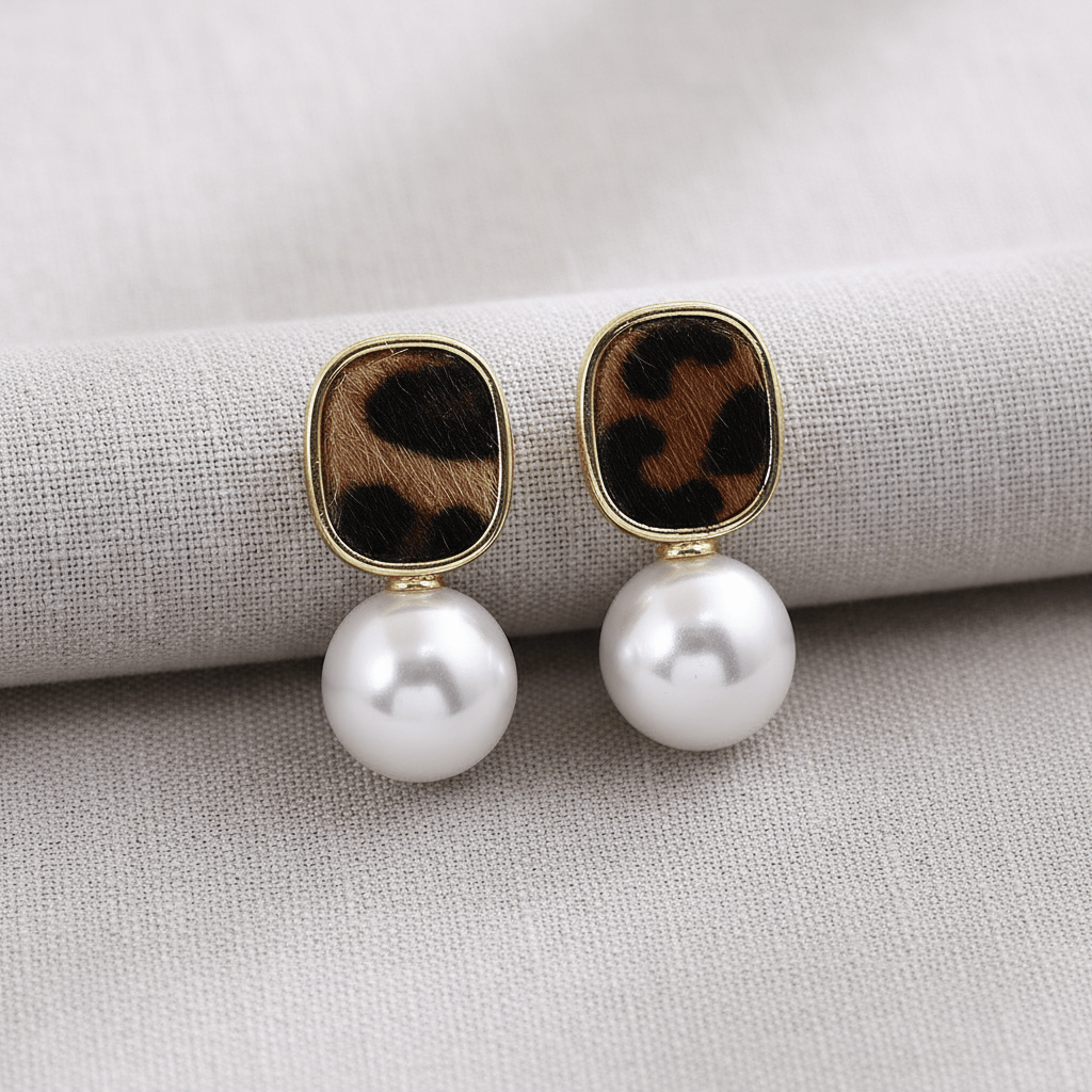 Leopard + Pearl Bow Earrings - A3 Accessories - Jewelry - Earrings - Clover + Bee