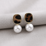 Leopard + Pearl Bow Earrings - A3 Accessories - Jewelry - Earrings - Clover + Bee