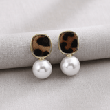 Leopard + Pearl Bow Earrings - A3 Accessories - Jewelry - Earrings - Clover + Bee