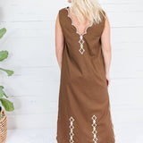 Leslie Chocolate Double V Embroidered Scallop Dress Karlie