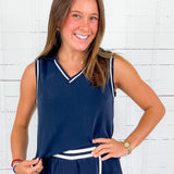 Let Freedom Ring Navy Collared Modal Sleeveless Top Skies Are Blue