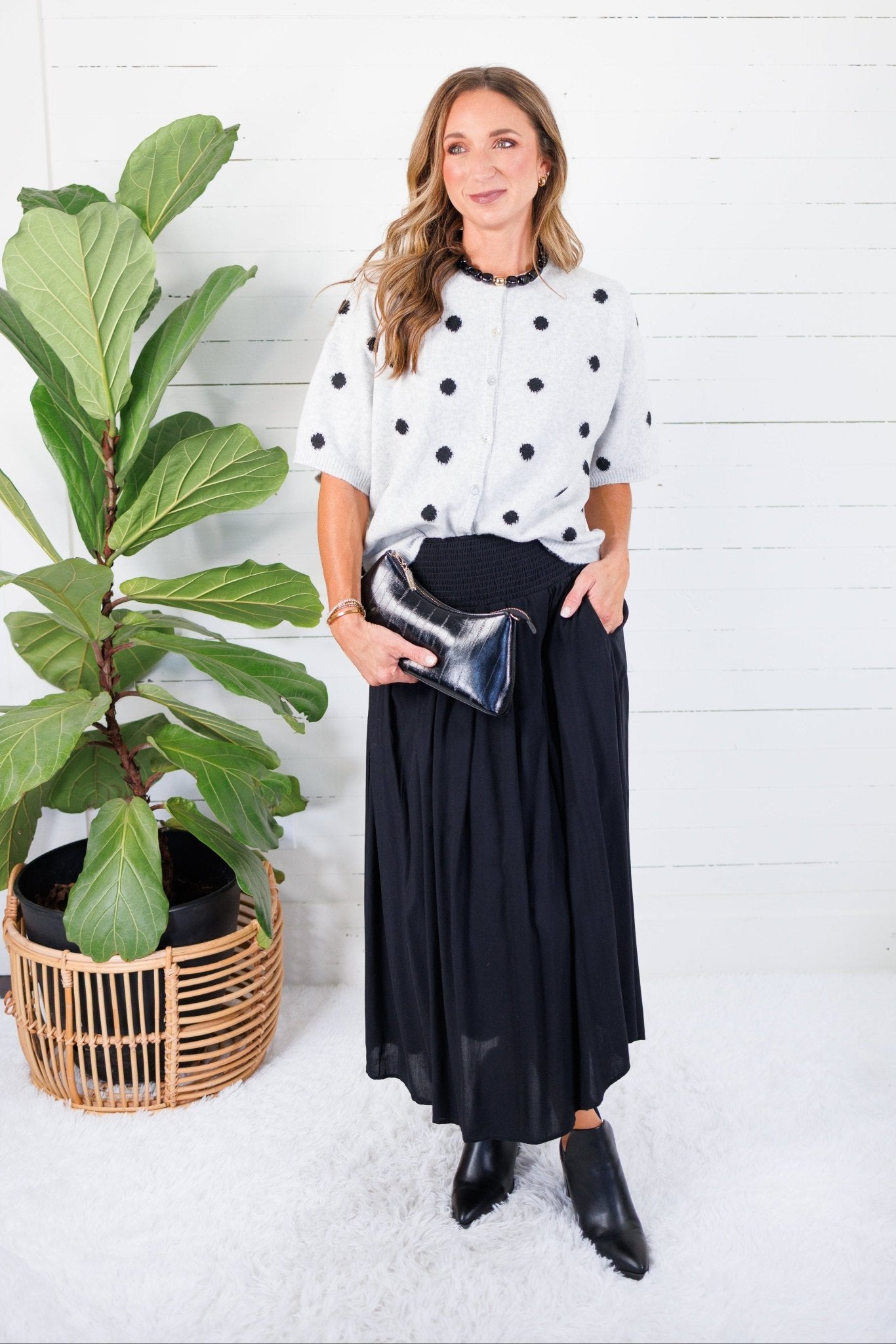 Lillian Heather Grey + Black Dotty Cardigan Le Lis