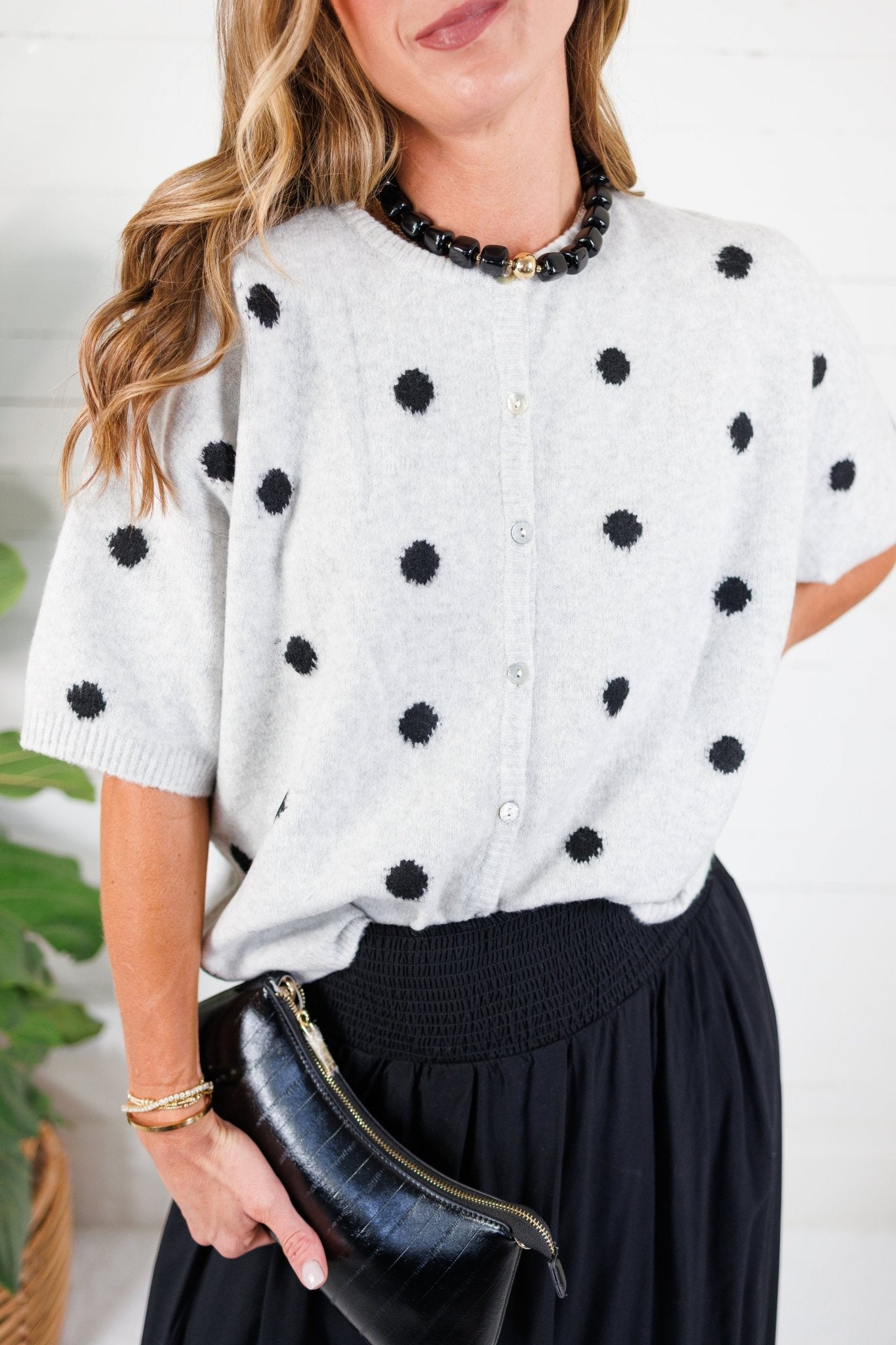 Lillian Heather Grey + Black Dotty Cardigan Le Lis