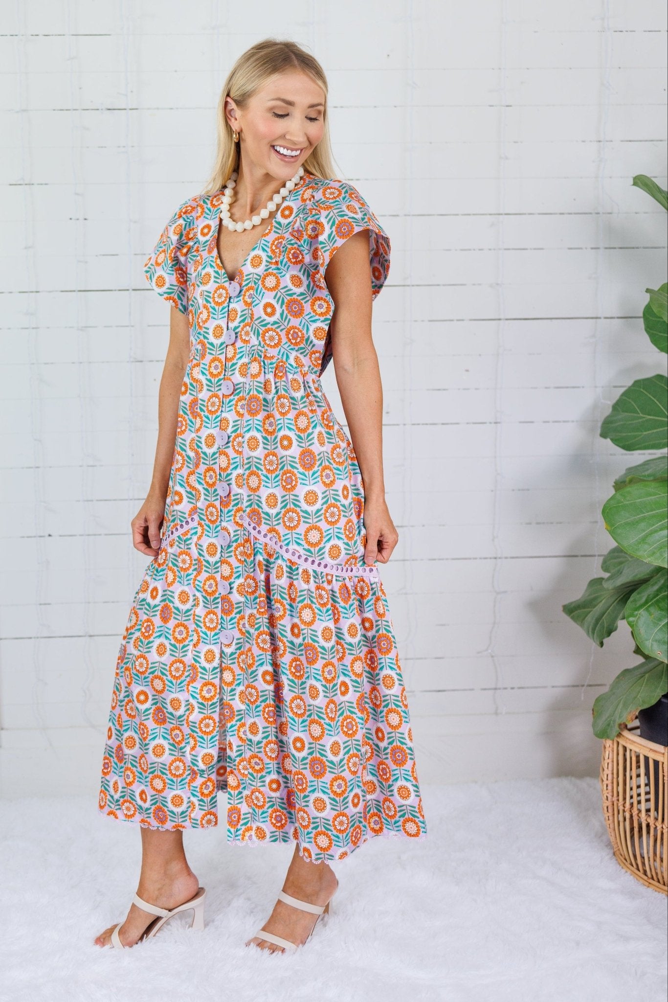 Lillian Lilac Floral Button Maxi Dress Karlie