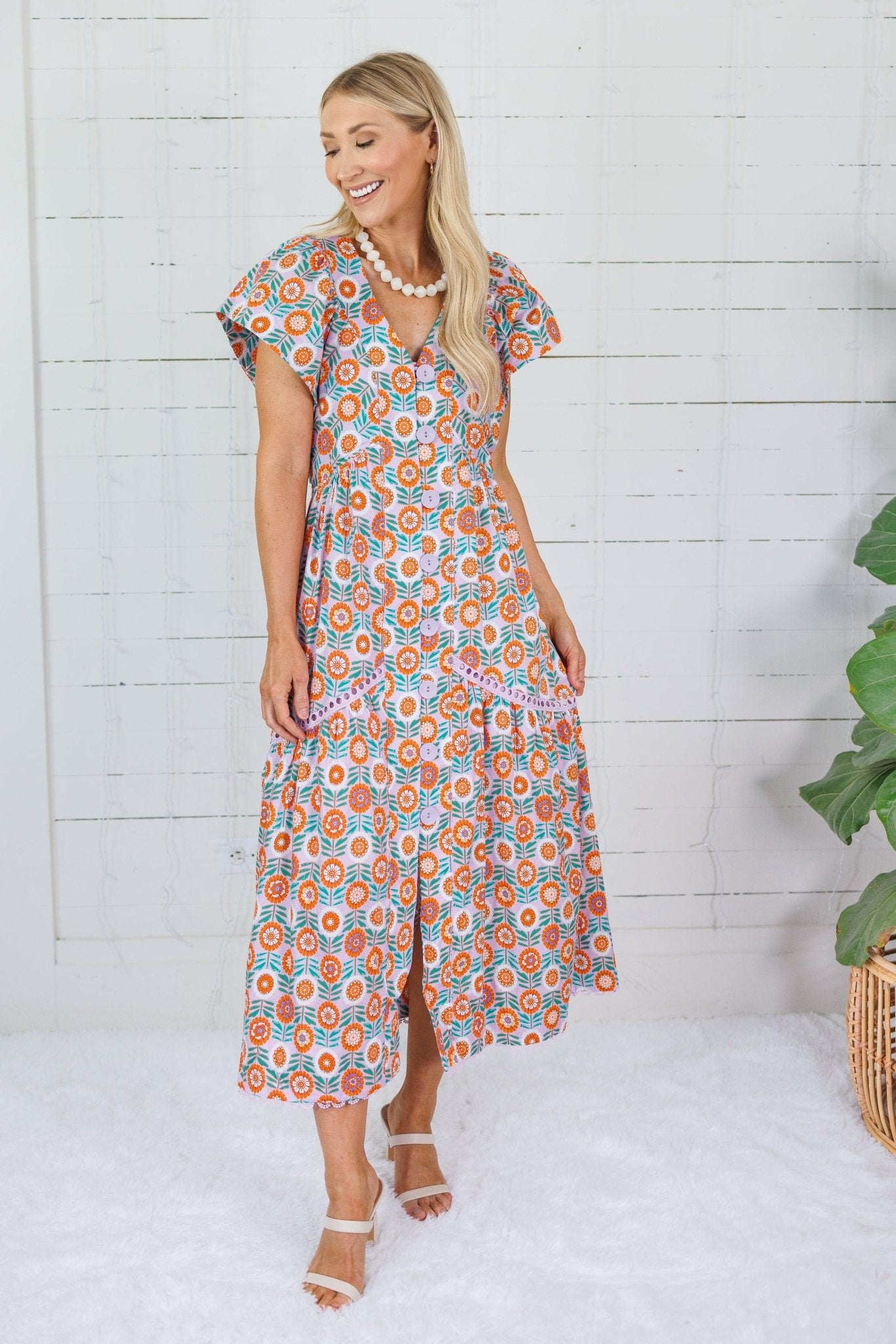 Lillian Lilac Floral Button Maxi Dress Karlie