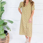Lillian Matcha Mix Button Midi Dress Gigio