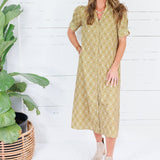 Lillian Matcha Mix Button Midi Dress Gigio