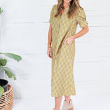 Lillian Matcha Mix Button Midi Dress Gigio