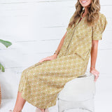 Lillian Matcha Mix Button Midi Dress Gigio